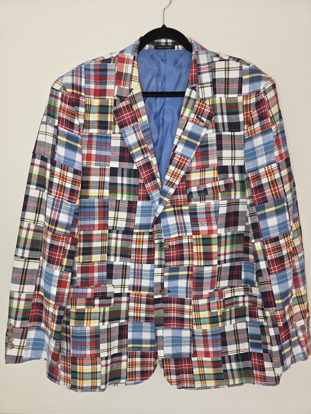Club Room Men 46R Patchwork Madras Blazer Cotton Plaid Sport Coat Preppy